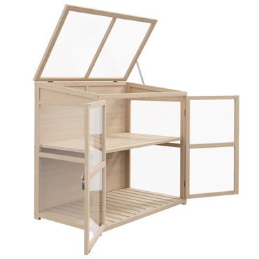 Frühbeet aus Holz 2-stufiges Gewächshaus mit Doppeltür , Dachfenster, Winddicht, Natur, 103x61x103cm