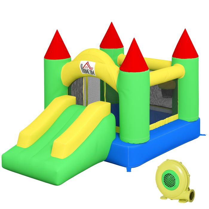 Aufblasbare Hüpfburg mit Rutsche, Trampolin und Sicherheitsnetz für Kinder von 3 bis 10 Jahren