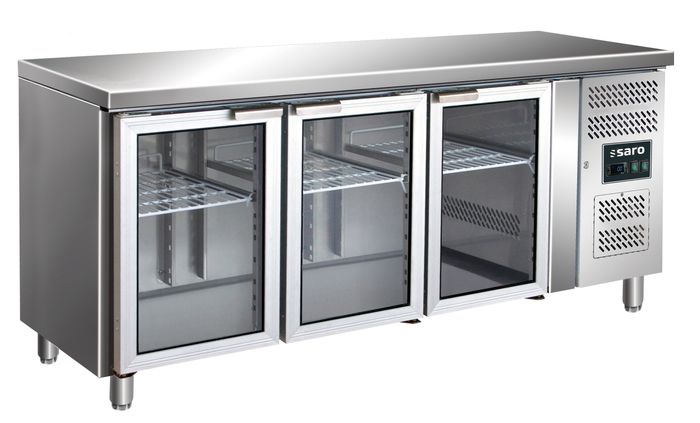 SARO Gastro-Kühltisch GN 3100 TNG mit drei Glastüren