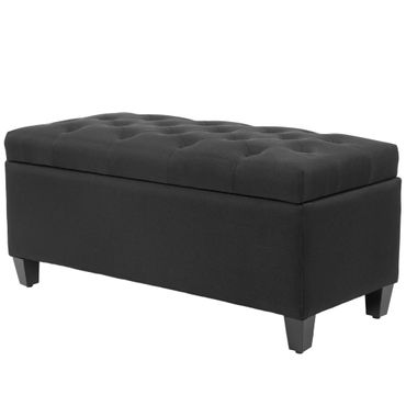 Luxus Sitzbank Polsterbank mit Stauraum Armlehnen Polyester Holz Schwarz