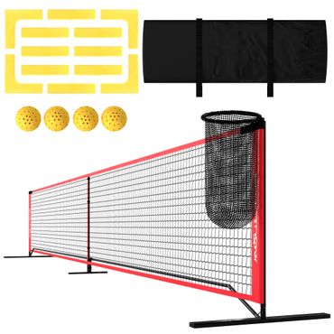 Pickleball-Netz tragbares Set 6,7 m Pickleball-System mit Ballsammler, Bälle
