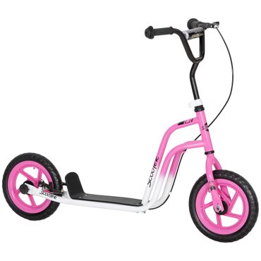 Rosa Kinderroller mit grossen Rädern und Handbremse