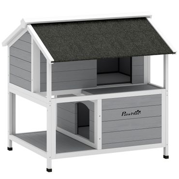 Outdoor-Katzenhaus, wasserfest, aufklappbares Dach, Fichtenholz, 80x93x95, Grau