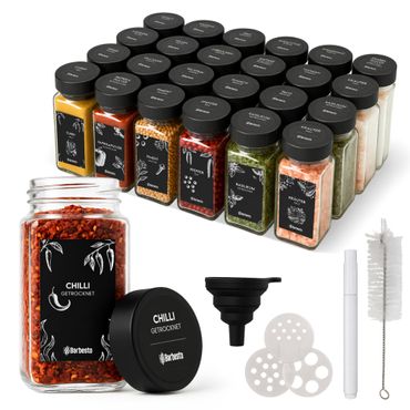 24er Set Gewürzgläser eckig PP, schwarz