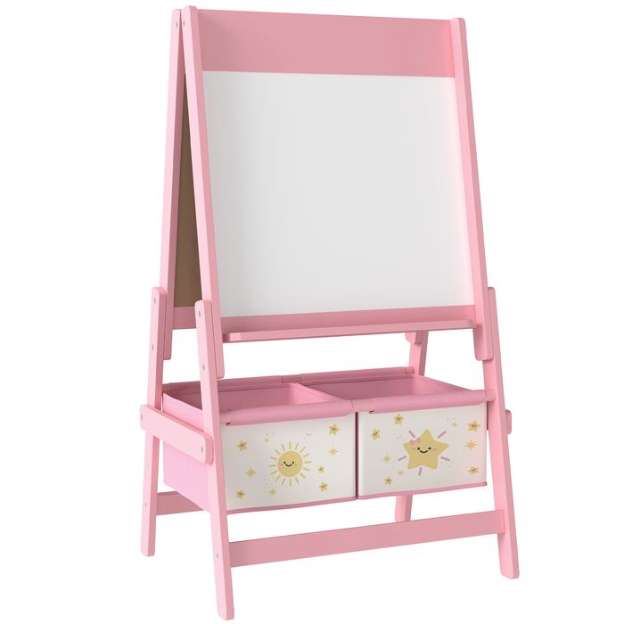 Kinder Staffelei 3in1 Kindertafel Kreidetafel, Whiteboard, Papierrolle, für 3-8 Jahre Rosa