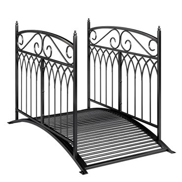 Gartenbrücke aus Metall 135,5cm Teichbrücke mit Sicherheitsgeländern, rostbeständig