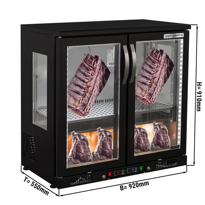 Dry Aging Fleischreifeschrank - 920mm - 2 Glastüren - Schwarz
