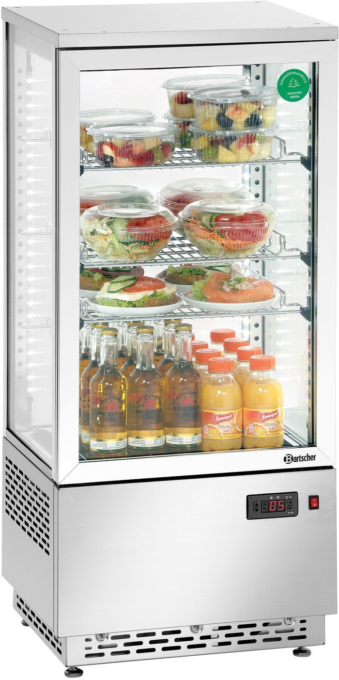 Bartscher Mini-Kühlvitrine 78 Liter aus Edelstahl und Glas