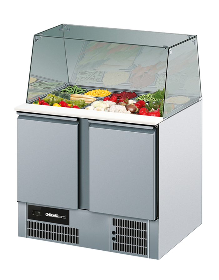CHROMOnorm Saladette GN 1/1 mit Glasaufsatz und zwei Türen