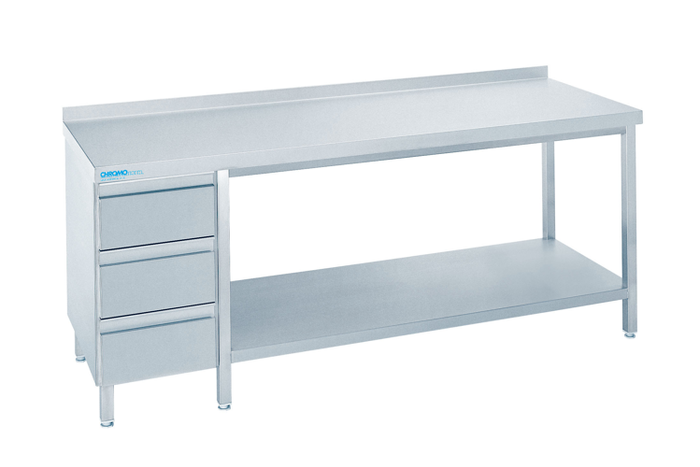 Arbeitstischkombination mit Zwischenboden und Schubladenblock Tiefe 600 mm, 240cm