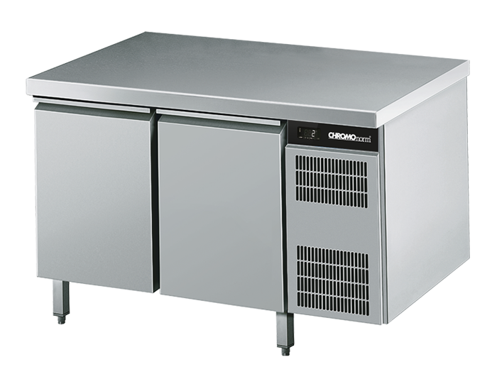 CHROMOnorm Gastro Kühltisch GN 1/1 mit zwei Türen und flacher Tischplatte