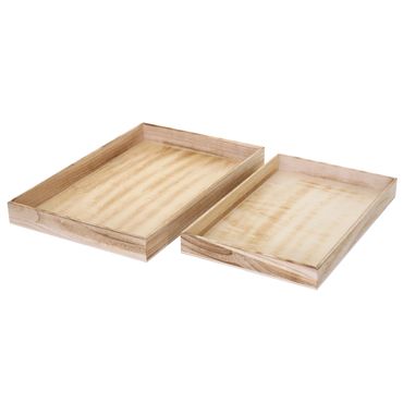 2er Set Schale, Serviertablett Frühstückstablett Holztablett Dekotablett, Shabby-Look - naturbraun