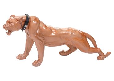 Deko Figur Leopard 59cm, Polyresin Panther, In-/Outdoor - antik hochglanz mit Halsband