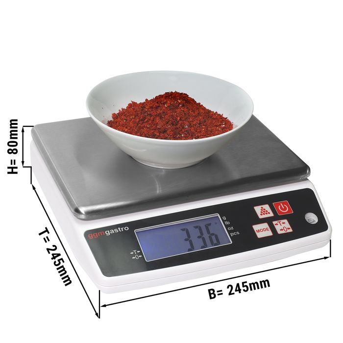 Digitale Küchenwaage bis 10 kg - Teilung: 1 Gramm - Wiegefläche: 240x180mm