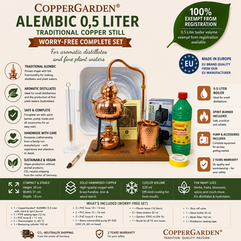 CopperGarden ® Alembik Destille 0,5 Liter Mini-Destille Tischbrennerei
