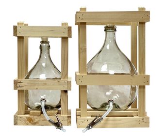 Glasballon im Holzgestell 5 Liter | Set mit Ablaufhahn & Korken | Willkommen bei Destillatio