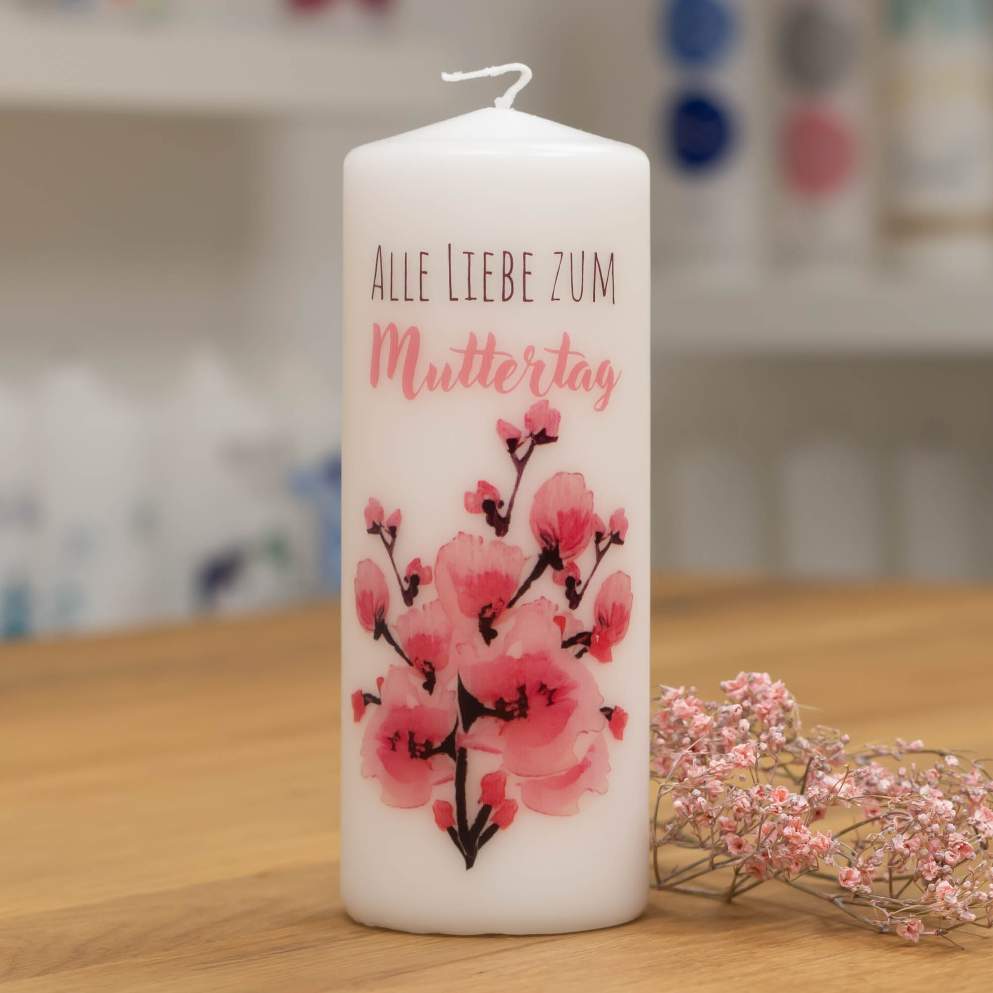 meinkerzenshop® Kerze mit Designdruck BLUMENSTRAUSS zu Muttertag