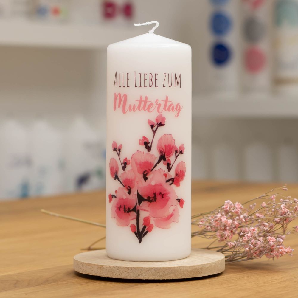 Kerze mit Designdruck BLUMENSTRAUSS zu Muttertag