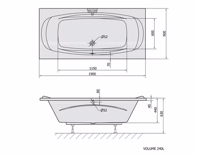 Badewanne Gardana 190 x 90 bequeme Duowanne für 2 Personen 