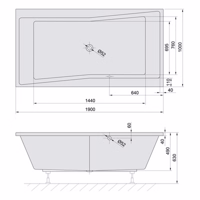 Badewanne Questa Duowanne 190 x 100 x 49 cm für 2 Personen