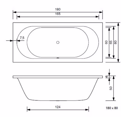 Badewanne Caro 180 x 80 x 50 cm Duowanne