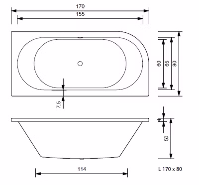Badewanne Petra L 170 x 80 x 50 cm Duowanne