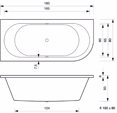 Badewanne Petra R 180 x 80 x 50 cm Duowanne
