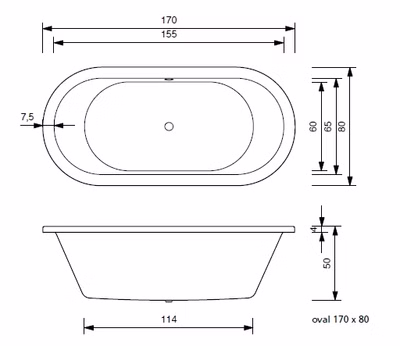Badewanne Pia 170 x 80 x 50 cm Duowanne