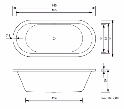 Badewanne Pia 180 x 80 x 50 cm Duowanne