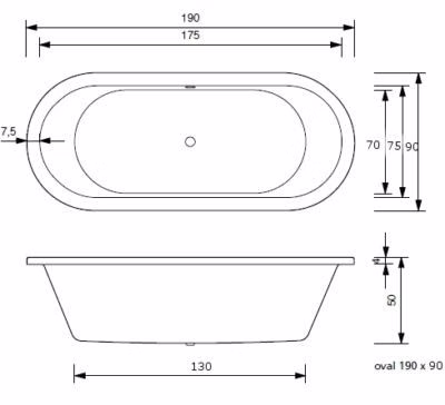 Badewanne Pia 190 x 90 x 50 cm Duowanne