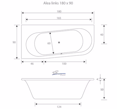 Badewanne Alea L 180 x 90 x 50 cm Duowanne