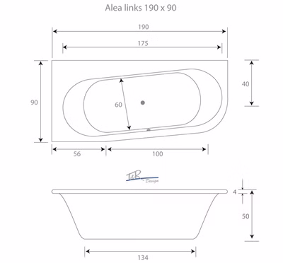 Badewanne Alea L 190 x 90 x 50 cm Duowanne