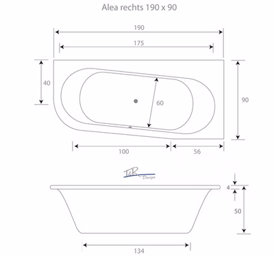 Badewanne Alea R 190 x 90 x 50 cm Duowanne