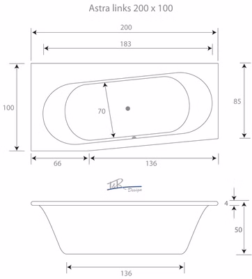 Badewanne Alea L 200 x 100 x 50 cm Duowanne