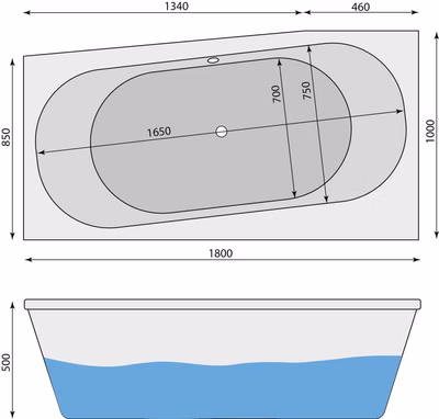 Badewanne Flora L 180 x 100 / 85 x 50 cm Duowanne