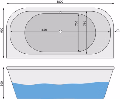 Badewanne Alina D 180 x 90 x 50 cm Duo Vorwandwanne