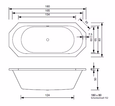 Badewanne Paola 180 x 80 x 50 cm Duowanne