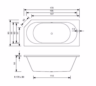 Badewanne Anja R 170 x 80 x 50 cm Duo 
