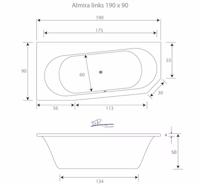 Badewanne Almira L 190 x 90 x 50 cm Duowanne