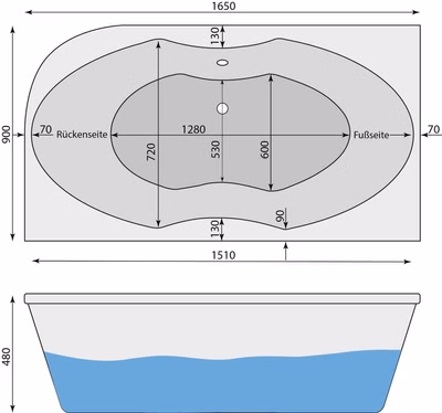 Badewanne Alma L 165 x 90 x 48 cm 