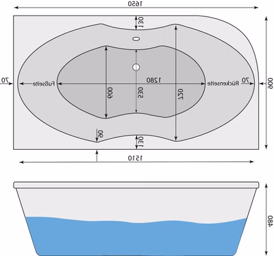 Badewanne Alma R 165 x 90 x 48 cm 