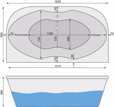 Badewanne Alma D 165 x 90 x 48 cm Vorwandwanne