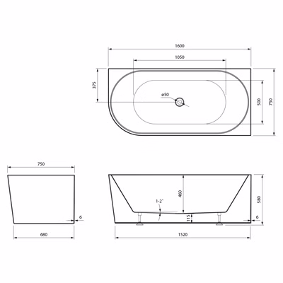 Badewanne Pacific PO rechts 160 x 75 inkl. Verkleidung und Zubehör