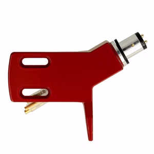 THAKKER CHS-13 gekröpftes Phono Headshell in Rot. Ansicht von oben.