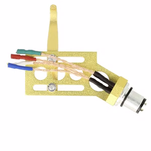 THAKKER CHS-19 cranked phono headshell in gold. Bottom view.