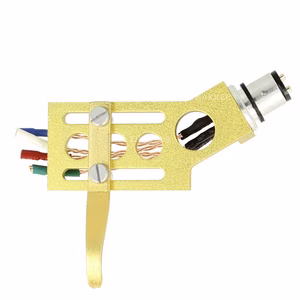 THAKKER CHS-19 cranked phono headshell in gold. Top view.