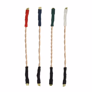 THAKKER HLW-50C vier farbcodierte Headshell-Kabel mit vergoldeten Kabelschuhen. pure Kupferkabel. Ansicht von oben.