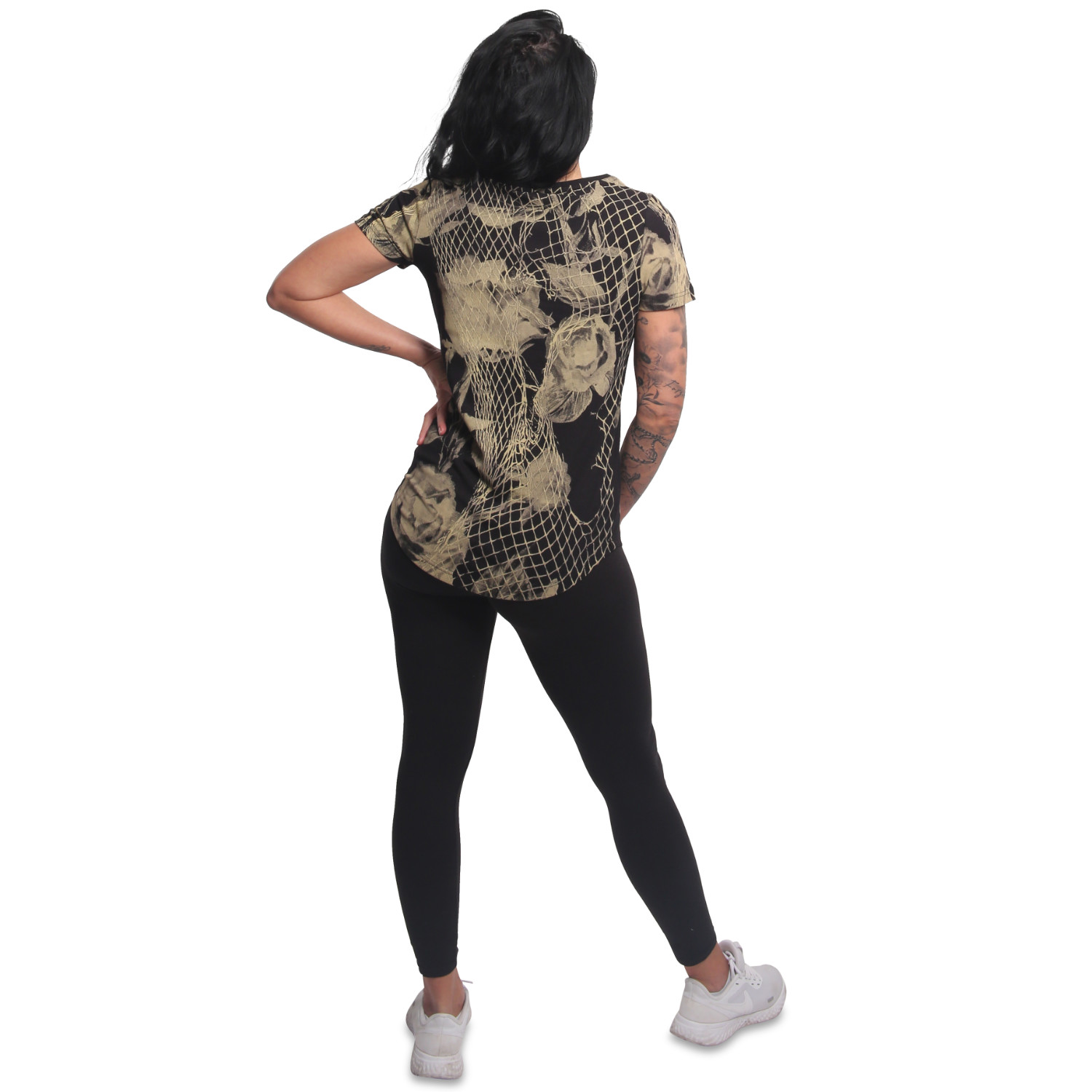 Yakuza dámské tílko Mesh Rose Curved V Neck T-Shirt