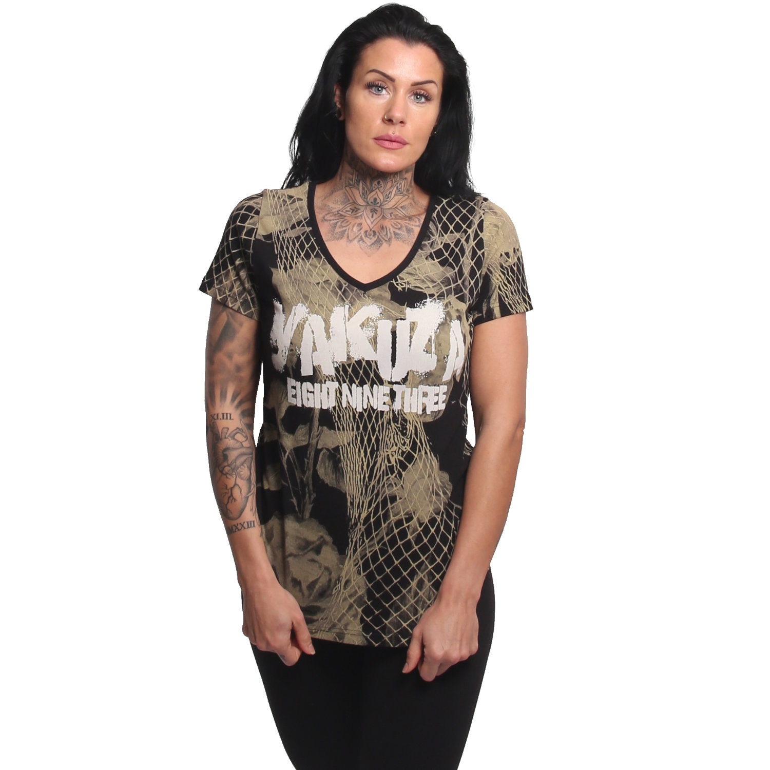 Yakuza dámské tílko Mesh Rose Curved V Neck T-Shirt