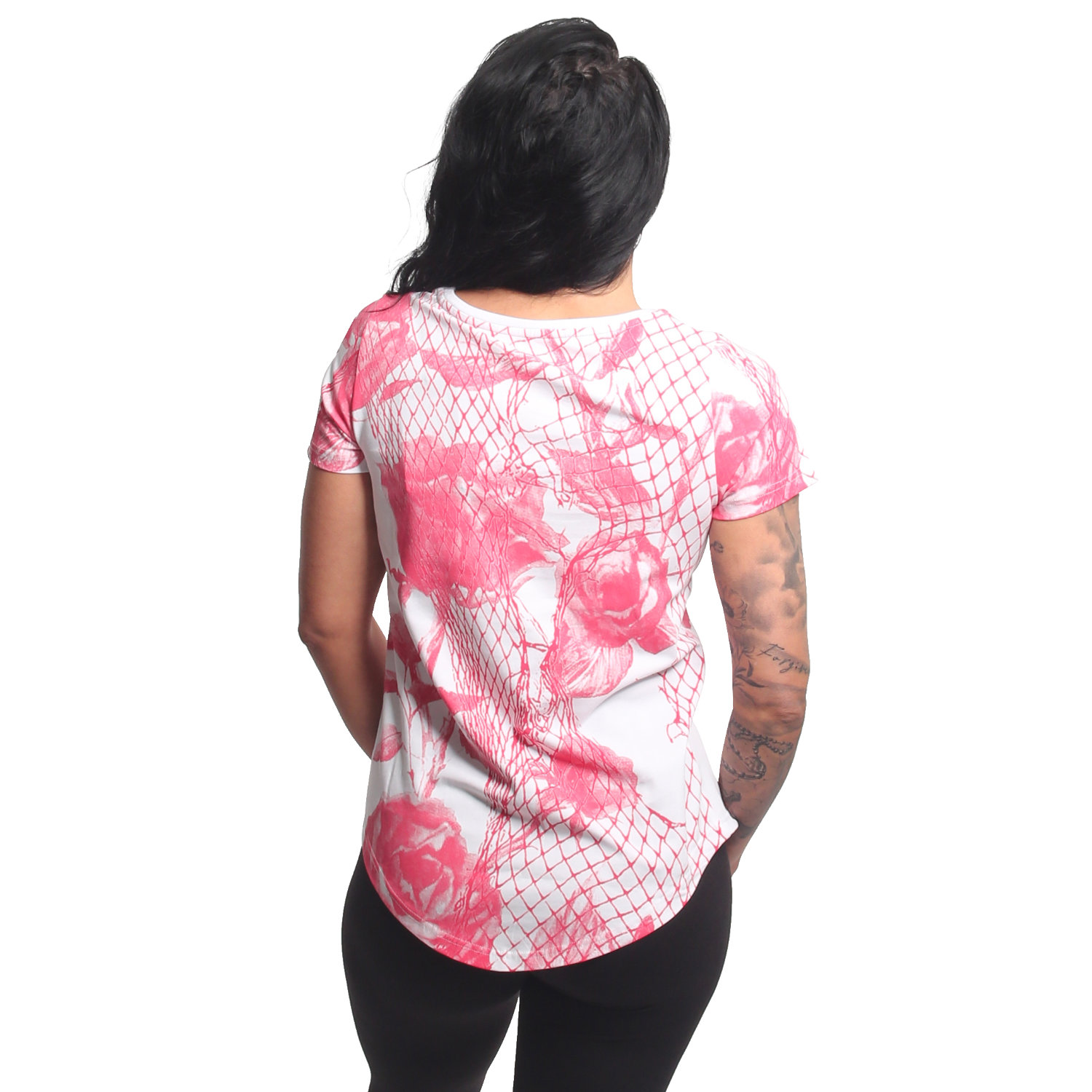 Yakuza dámské tílko Mesh Rose Curved V Neck T-Shirt
